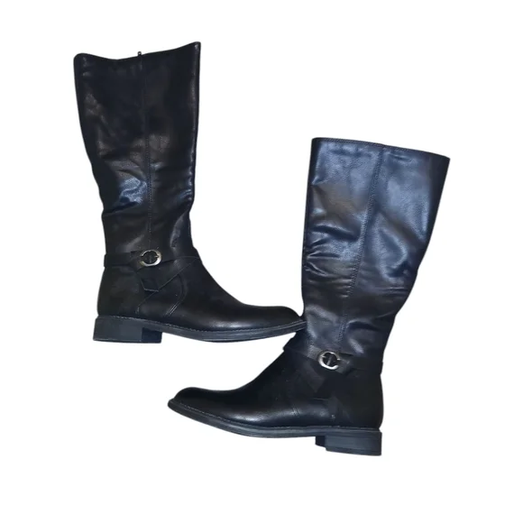 Black Leather Riding Boots Size 7 By Fyre & Company - Picture 2 of 3